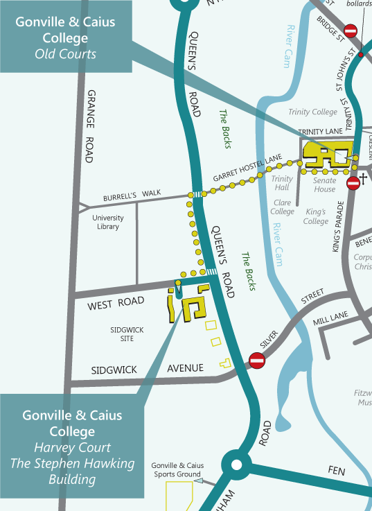 7 Accommodatie: Er zijn kamers bij Gonville & Caius College. De kamers liggen verspreidt over het terrein (Old Courts) van Gonville & Caius College.