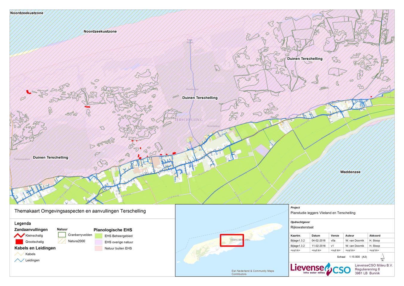 Figuur 9 Locaties van de aanvullingen en omgevingsaspecten 1. Hoogwaterveiligheid Door de zandaanvullingen verbetert de hoogwaterveiligheid op het eiland Terschelling binnen de primaire kering.