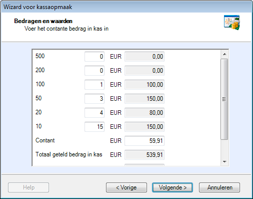 Introductie tot Mamut Kassa Kassaopmaak en dagafsluiting Wizard voor Kassaopmaak Zo maakt u de kassa op: 1. Klik op Beheer. 2. Klik op Kassaopmaak. De wizard wordt gestart. 3. Klik op Volgende. 4.
