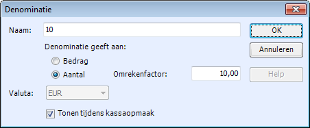 Vast bedrag in kassa na kassaopmaak: Het bedrag dat hier wordt aangegeven wordt gebruikt als wisselgeld bij het opmaken van de kassa.