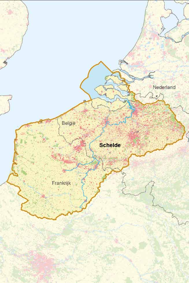 Inleiding Figuur 0-1 Indeling internationaal stroomgebied Schelde 12 Nederland, Federaal België, de drie Belgische gewesten Vlaanderen, Brussel en Wallonië en Frankrijk hebben zo de uitvoering van de