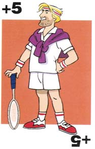 Pepe, de raketman (waarde +5) Hij wordt zo genoemd omdat hij zo stevig tennis kan spelen, maar ook omdat hij steeds wordt omringd
