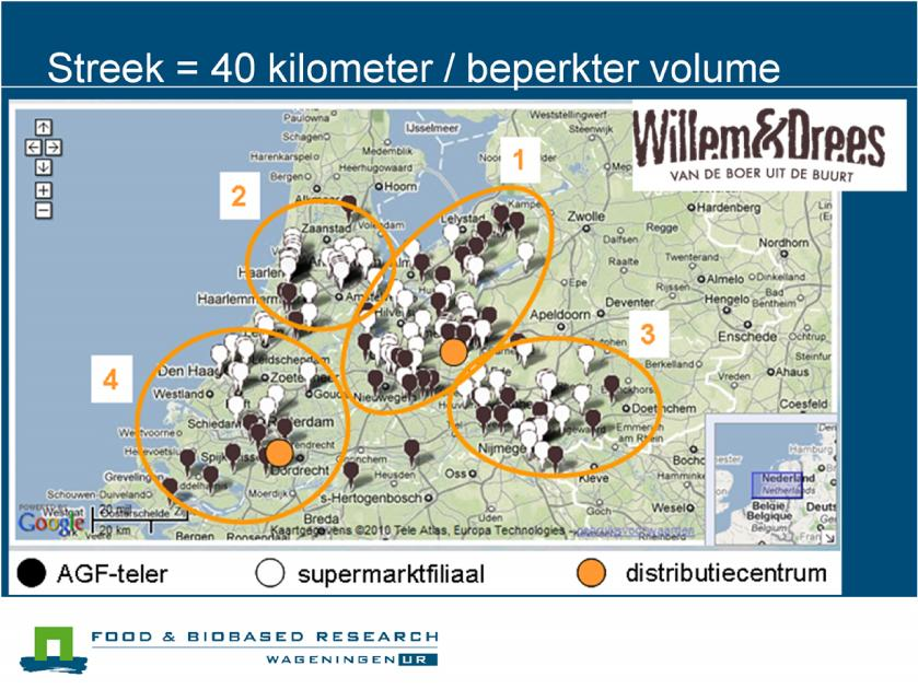 Logistiek: Het minimaliseren van de voedselkilometers door productie en afzet binnen een regio te organiseren is wel het vertrekpunt bij Willem&Drees.