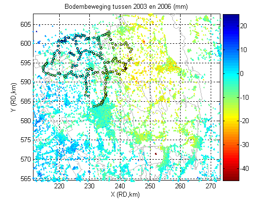 4 Geschatte bodembeweging 2003-2008 De bodemdaling in de periode 2003-2008 wordt geschat op basis van de beschikbare Envisat acquisities tot 1 januari 2008.