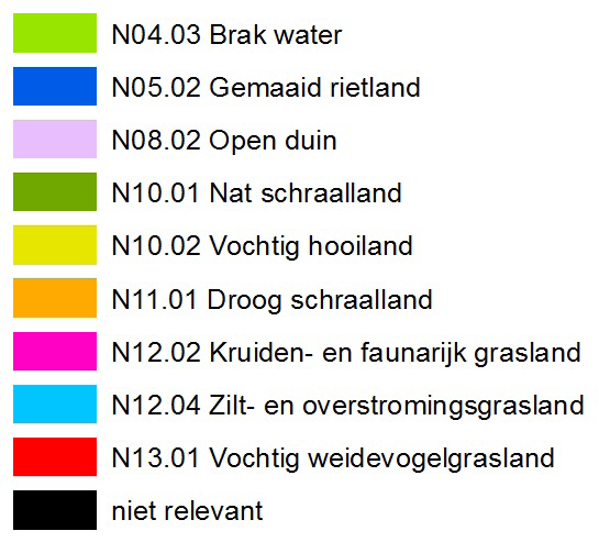 Figuur 3.5 Ligging van SNL N beheertypen. Matig: indien 5-7 kwalificerende soorten voorkomen of indien meer soorten voorkomen, maar niet aan de eisen van klasse goed voldaan is.