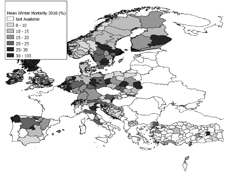 Gemiddelde wintersterfte 2009-10 Europa, Turkije en Israel (Van