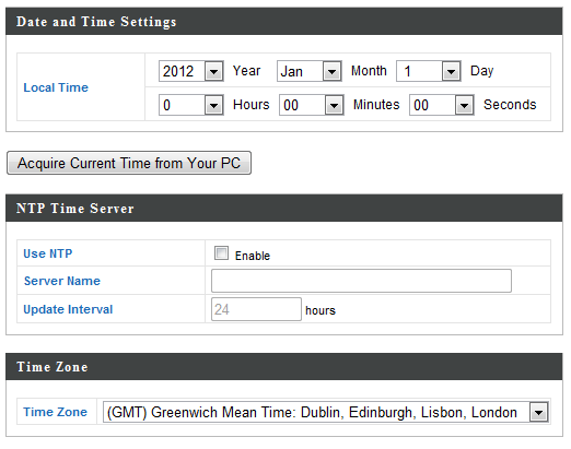 9. Stel de juiste tijd en tijdzone in voor uw access point door middel van de drop-down menu's.