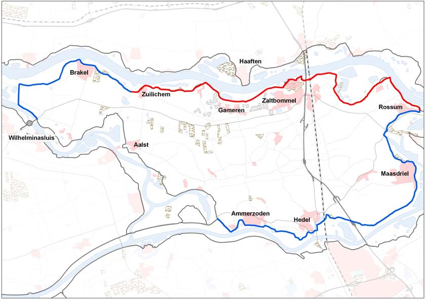 Ringdeel Dijkpaal Scheidend element 1 RK201 - RK000 Watersysteem Waal/Maas 2 RK000 - RW199 Meidijk 3 RW199 - RW294 N322 Tabel 10: Ringdelen dijkring 38.