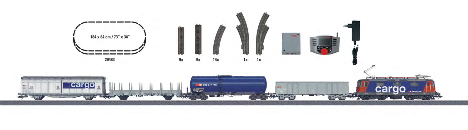 29483 Digital-startset "Zwitserse goederentrein". 230 Volt. Voorbeeld: Serie 421 van de Schweizerische Bundesbahnen, sector goederenverkeer (SBB Cargo).