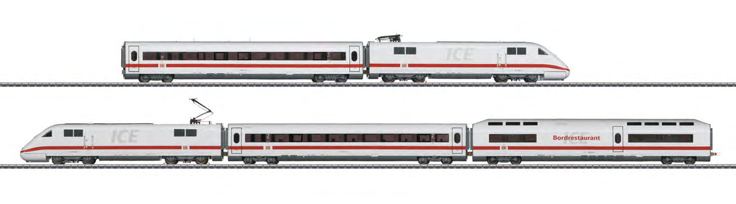 37702 Motortreinstel. Voorbeeld: Hogesnelheidstrein ICE 1 InterCityExpress serie 401 van de Deutsche Bahn AG (DB AG). Actuele uitvoering.