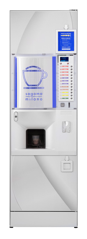 SAGOMA MILANO CAPACITEIT 6 canisters /500 bekers (automatische uitval) 12 drankenkeuzes 100 dranken/dag OPTIES Confiseur XTRA 8 C slave Betaalsysteem met