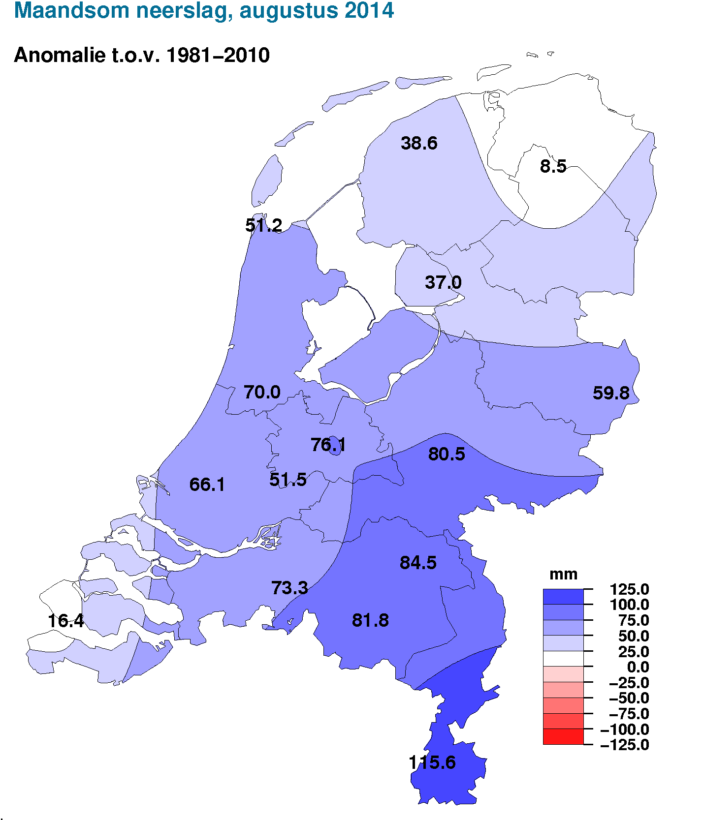 De getoonde lokale variaties kunnen mede bepaald zijn door de gehanteerde