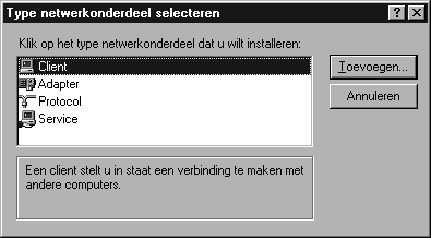 Netwerkconfiguratie met Windows 98, 98 SE, ME Om een PC met Windows 98, 98 SE of ME in een lokaal netwerk te integreren, moet u de volgende stappen uitvoeren: 1.