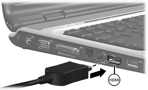 U sluit een video- of audioapparaat als volgt aan op de HDMI-poort: 1. Sluit het ene uiteinde van de HDMI-kabel aan op de HDMI-poort van de computer. 2.