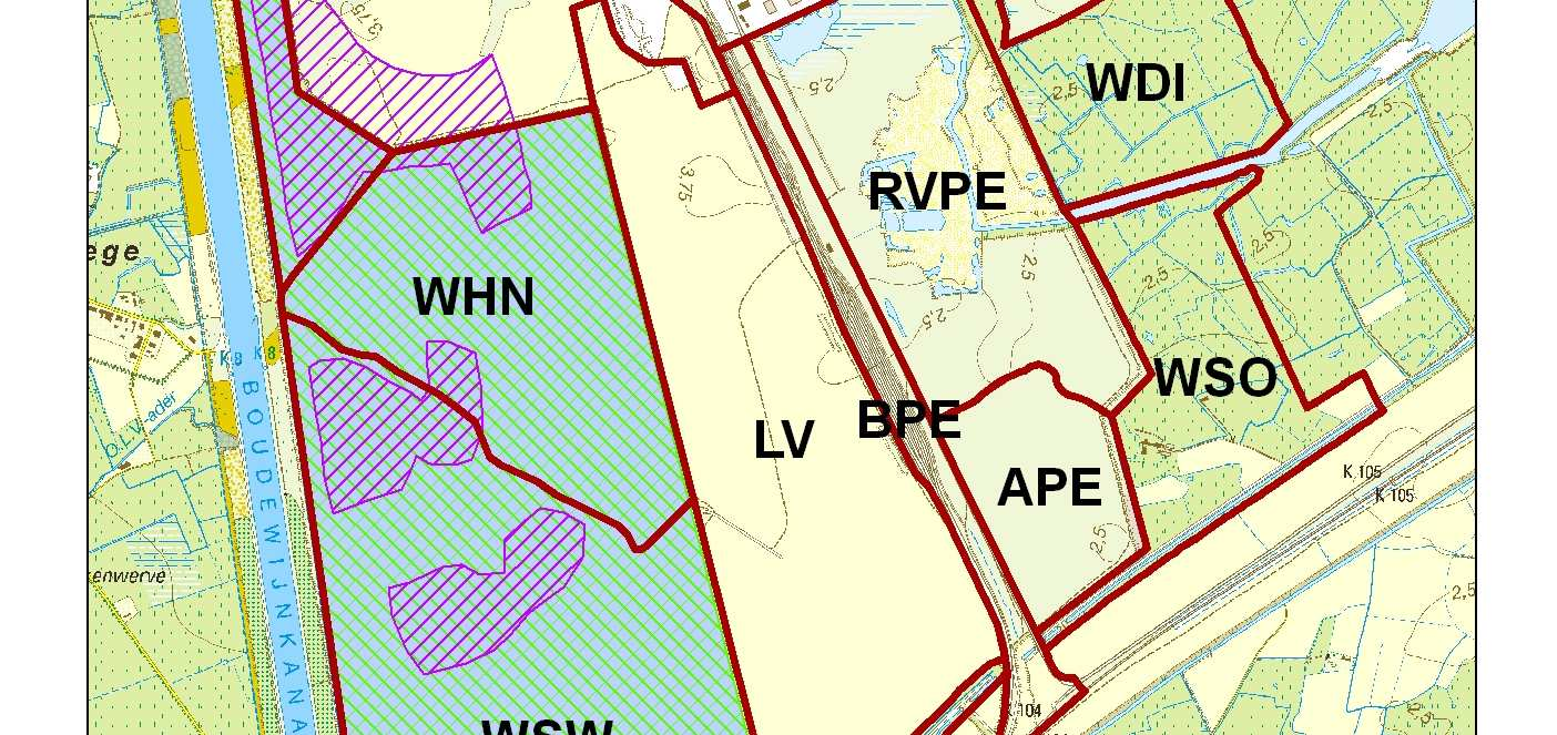 (vogelrichtlijngebied: groene arcering, habitatrichtlijngebied: paarse arcering) en de zoekzone 8 (blauwe ondergrond).