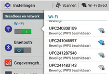 Stap 2: Schakel wifi in. Stap 3: Selecteer het wifinetwerk van uw Horizon Mediabox (bijv. UPC123456). Dit zogenoemde SSID vindt u terug op de sticker op de onderkant van de Horizon Mediabox.
