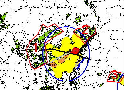 Overzichtskaart met de verbindingsgebieden (rood omlijnd)