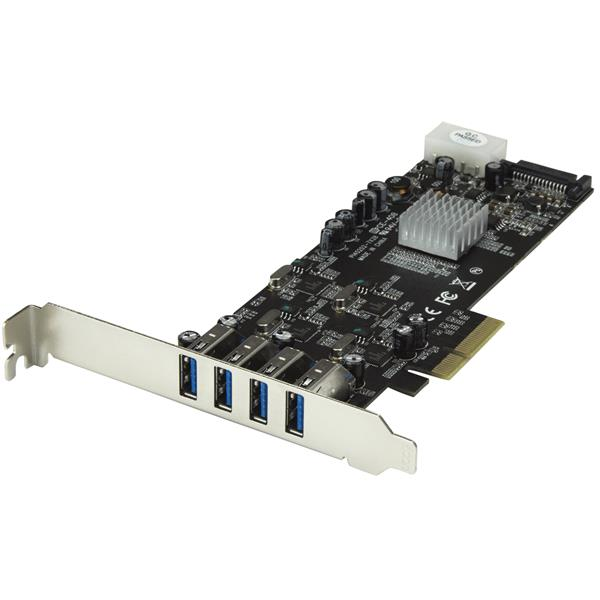 4-poorts PCI Express (PCIe) SuperSpeed USB 3.0 kaartadapter met 4 onafhankelijke 5 Gbps kanalen - UASP - SATA/LP4-voeding Product ID: PEXUSB3S44V Met de PEXUSB3S44V 4-poorts PCI Express USB 3.