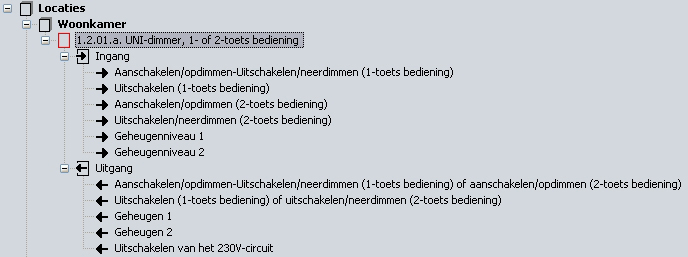 - We dubbelklikken op de naam van het functieblok en veranderen de naam in 1.2.01.a. UNI-dimmer centraal lichtpunt.