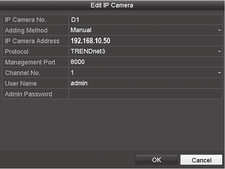Van de pagina bewerken IP Camera, selecteer het menu methode toevoegen, en klik op handleiding. 9.