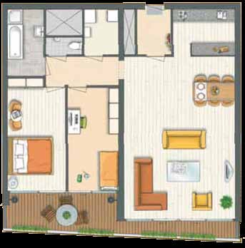 Plattegrond appartement type E (,, ) - Woonoppervlakte ca.