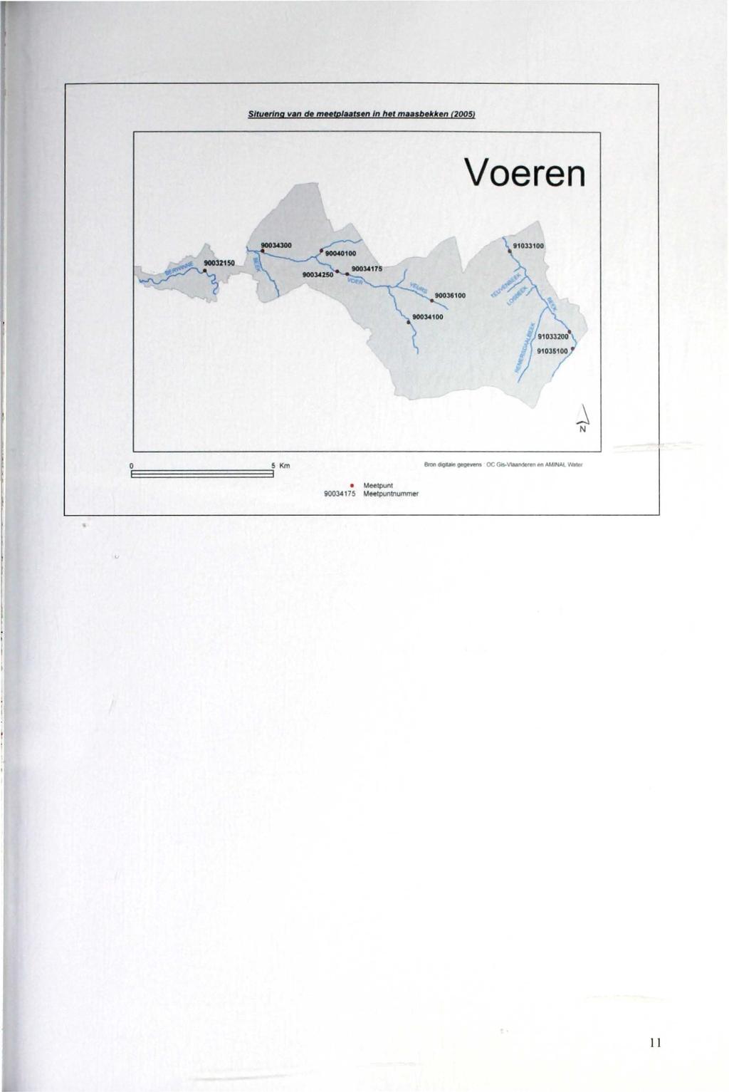 Situering van de meelplaatsen In het maasbekken (20051 Voeren