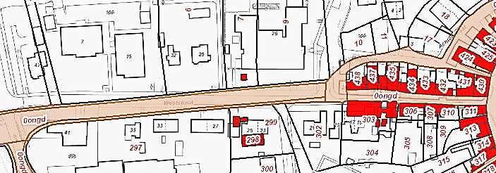 Ten westen, (links) van het hogere gedeelte, staat dan alleen nog maar één boerderijtje, aan de zuidkant op sectie M-298, waar nu Weststraat 23 en 25 is, zie Weststraat A-27.