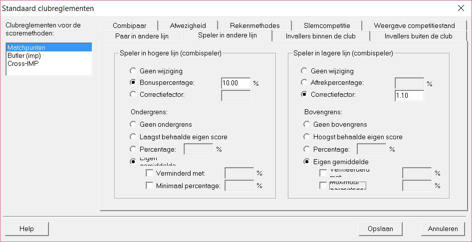 Invaller buiten de club Invaller uit een andere lijn; combipaar is hier niet de term die het rekenprogramma hier hanteert maar combispelers, spelend in een hogere of lagere lijn.