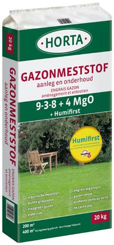 Onze suggestie: Horta Gazonmeststof voor aanleg en onderhoud, mét Humifirst. 5?