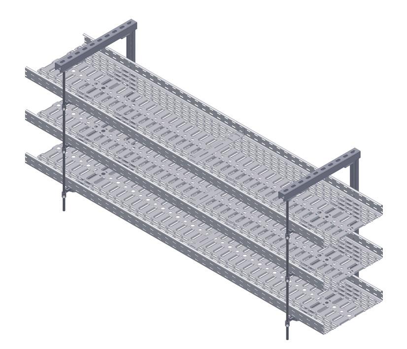 DRAAGCONSTRUCTIE OPSTELLING MET KABELGOOT KBSI 60*1.00 (E90) OPSTELLING ZONDER DRAADSTANG HSMDT WKM Kabelgoot KBSI 60*1.00 Materiaaldikte = 1 mm Max.