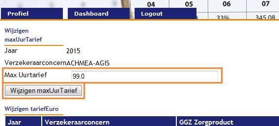 6. Klik op de knop Wijzigen maxuurtarief. Het uurtarief per zorgproduct stelt u op dezelfde pagina in. Dit is het contracttarief dat u met het verzekeraarsconcern heeft. 1.