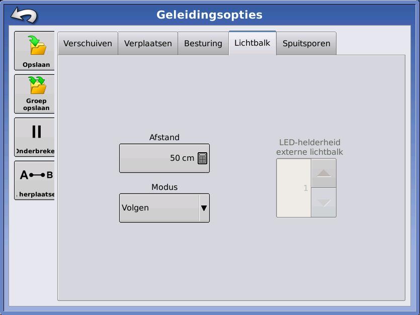 4.11 Rijden op en instellen van de lichtbalk Als uw systeem met een stuurautomaat is uitgerust, zie dan ook paragraaf 0. Bij handmatig rijden is de lichtbalk bovenin het scherm een hulpmiddel.