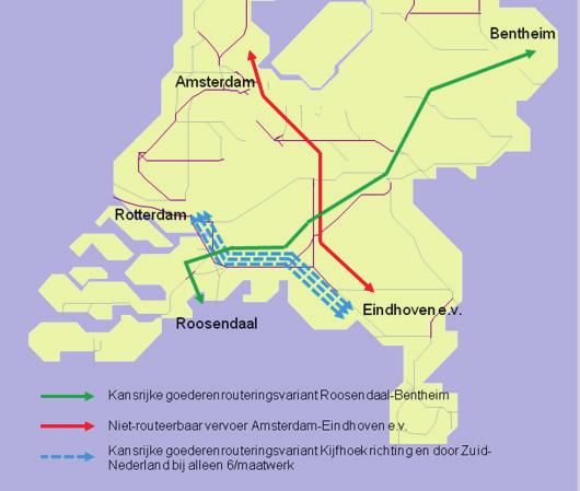 Bijlagen Grafisch zien de gevonden kansrijke routes voor vervoer richting en door Zuid-Nederland er als volgt uit: Gevonden goederenrouteringsvarianten richting en door Zuid-Nederland 1.