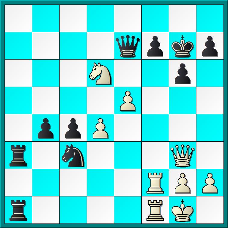 Om na Pf6 h6 te kunnen spelen. 27.Tcf1 De7 28.Dg3 Kh8 Wit dreigde 29.f5. 29.Pg5 Kg7 30.Pe4 Ta1 31.f5 exf5 32.Txf5 b4 Verrassend, 32...Pe3 33.Dxe3 gxf5 34.Pf6 ziet er remiseachtig uit. 33.T5f2 T8a3 34.