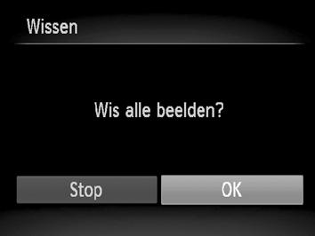 Alle beelden wissen Druk op de knop n. Wis de beelden. Druk op de knoppen qr om [OK] te selecteren en druk op de knop m. Select. Reeks Selecteer [Select. Reeks]. Voer stap 2 op p. 123 uit om [Select.