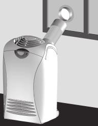 Poner en posición el climatizador delante de una ventana o de una puerta ventana. Coloquen el conducto terminal dentro del tubo flexible Introduzcan el tubo en el racor.