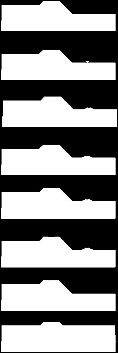 terugschrijdende erosie (e) doorgaande pipe / begin van ruimen (= mechanisme piping) (f) ruimen (= verbreding van de pipe) (g) bezwijken van de