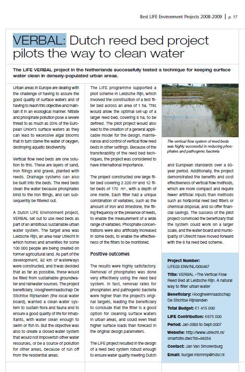 Short project impression Facts and figures Project acronym: - Verbal: The Vertical Flow Reed Bed at Leidsche Rijn.