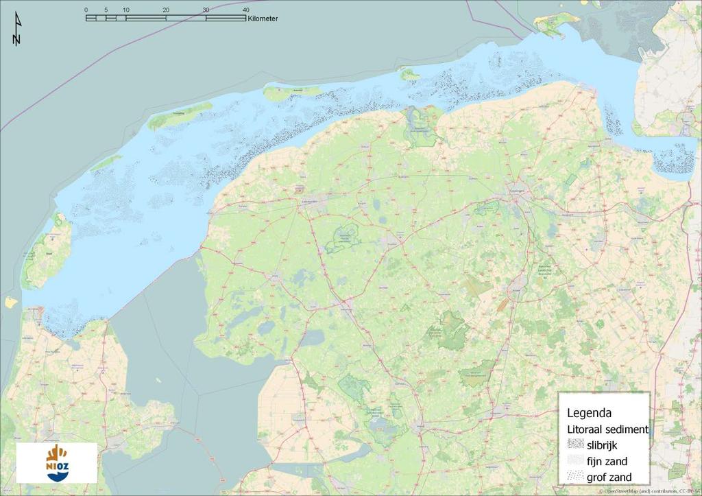 Figuur 10. Kwelderindeling in de Waddenzee. Databron: RWS VEGWAD programma. 3.2.5 Sediment Het voorkomen van de drie sedimentklassen in het litoraal volgens de ZES.