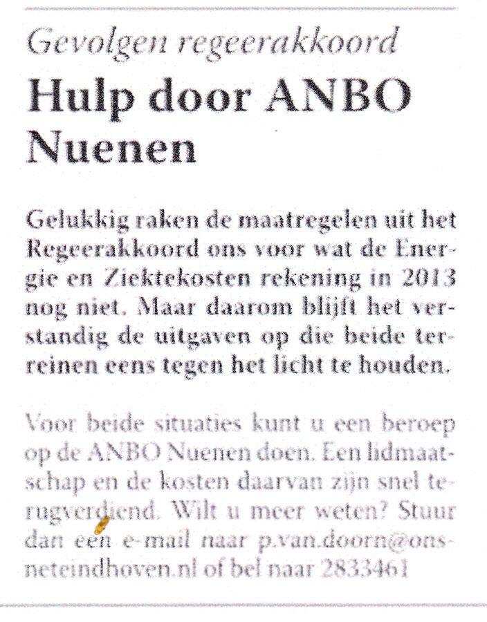 We hebben in de ANBO Nuenen een bestuursprobleem. Mart van Dijk heeft op de bestuursvergadering van 9 november zijn functie neergelegd. Persoonlijke omstandigheden dwingen hem daartoe.