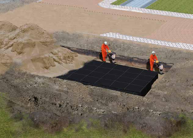 afdekking bovenaan: het is vereist een beschermlaag van minimaal 10 cm zand over het hele bekken aan te leggen. Vervolgens gebeurt de aanvulling met ofwel grond ofwel met materiaal voor wegenbouw.