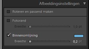 Ga naar het tab "afbeeldingsinstellingen", vink "binnenomlijning" aan. Klik op het witte vlakje. Er opent nu een zwart/wit schaal.