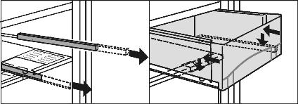 4 u Schuiflade uittrekken, achterkant optillen en naar voren eruit lichten. u Rails weer inschuiven! Fig. 5 u Rails uitschuiven.