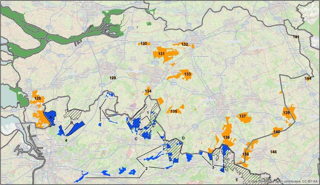 4 Natura 2000-gebieden 4.1 Ruimtelijke afbakening, invloedsfeer beregeningsbeleid In de provincie Noord-Brabant liggen 21 Natura 2000-gebieden.