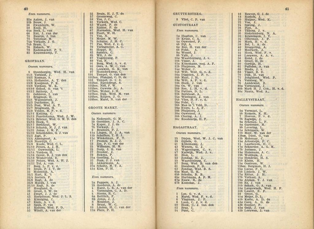 40 52a Aaken, J. van 52b Bouw, J. 56 Zwamborn, W. 58 Kuijl, H. 64a Beek, L. van 66 Ent, J. van der 70 Buuren, J. van 72 Tettelaar, M. 74a Verkade, J. G. 74b Bram, L. 76 Esbach, W. 78 Rademacker, P. T. 82 Keuzenkamp, T.