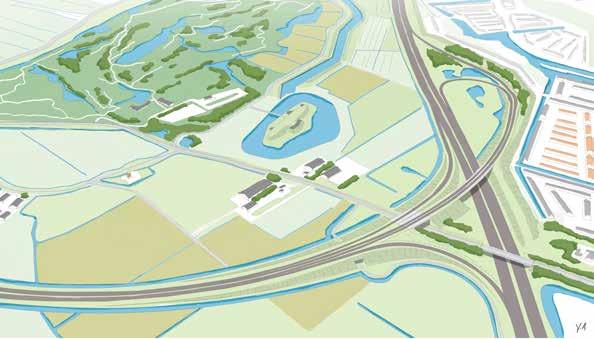 ALTERNATIEF 4: OM DE GOLFBAAN HEEN-ALTERNATIEF Vanaf de A8 gaat de nieuwe weg rechtdoor naar de golfbaan en wordt daar met een grote boog omheen geleid.