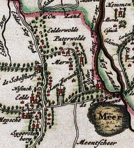 De basis van de kaart is de aktuele hoogekaart en hierop zijn de wegen van de kadastrale kaart van 1832 geprojekteerd.