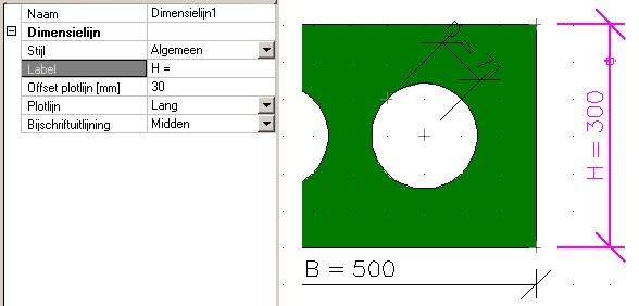 Introductie van doorsneden Een voorbeeld van de "D" maatlijn wordt gegeven