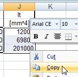 - Within the MS Excel sheet, select the torsional constant It values as