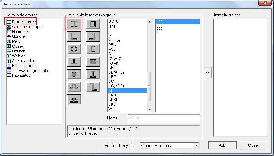 Profile Library Editor The Cross-section Manager as well as the New cross-section dialog will open.